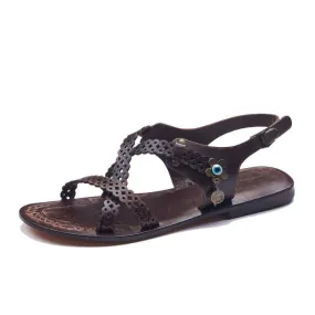 Cross Strap Leather Sandals For Women