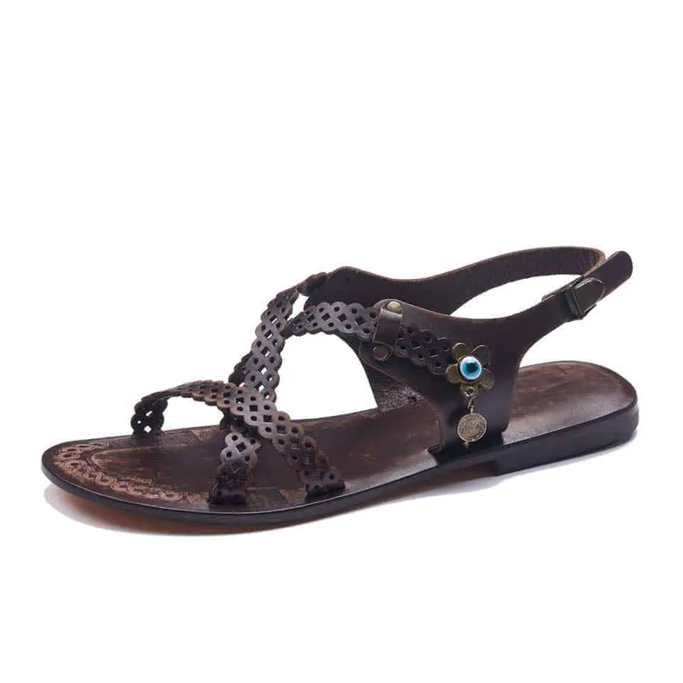Cross Strap Leather Sandals For Women