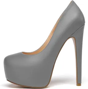 Eldof Womens High Heel Platform Pumps Round Toe Sky High Stilettoes 6" Party Dress Platform