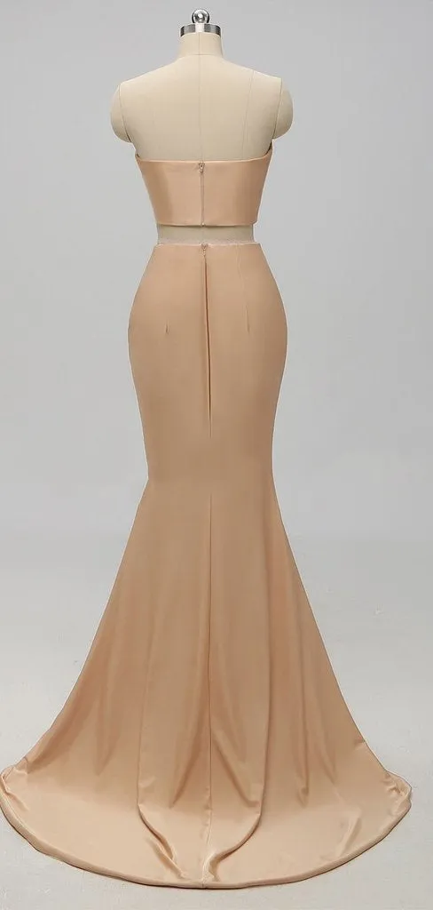 Elegant A-line Sexy V Neck Gold Long Modest Side-slit Bridesmaid Dress, WG239