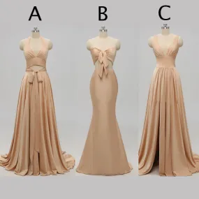 Elegant A-line Sexy V Neck Gold Long Modest Side-slit Bridesmaid Dress, WG239