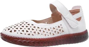 Fashion Summer Women Casual Shoes Flat Soft Bottom Hollow Breathable Hook Loop Womens Casual Wide Width Flat Shoes (Beige, 7.5)