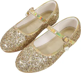 Flower Girls Dress Shoes Glitter Ballet Flat for Toddler Wedding Pary School Fashion Buckle Mary Jane Shoes