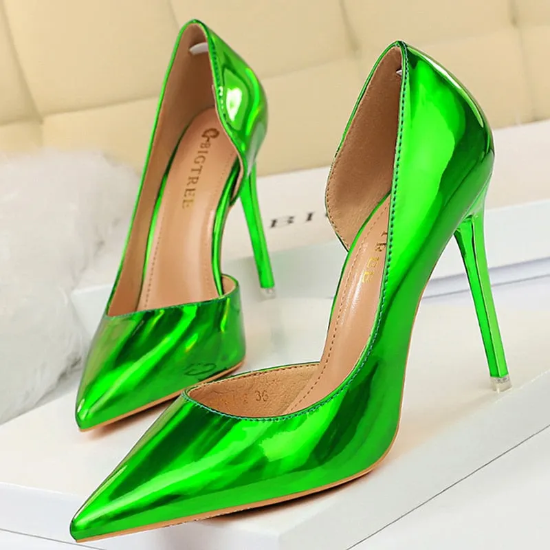 Frau Pumps Frühling Sommer High Heels Frauen Schuhe 34-43 Lackleder Party Hochzeitsschuhe Damen Spitzsandalen Absatz 10.5CM
