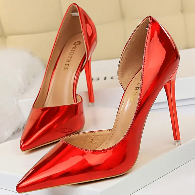 Frau Pumps Frühling Sommer High Heels Frauen Schuhe 34-43 Lackleder Party Hochzeitsschuhe Damen Spitzsandalen Absatz 10.5CM