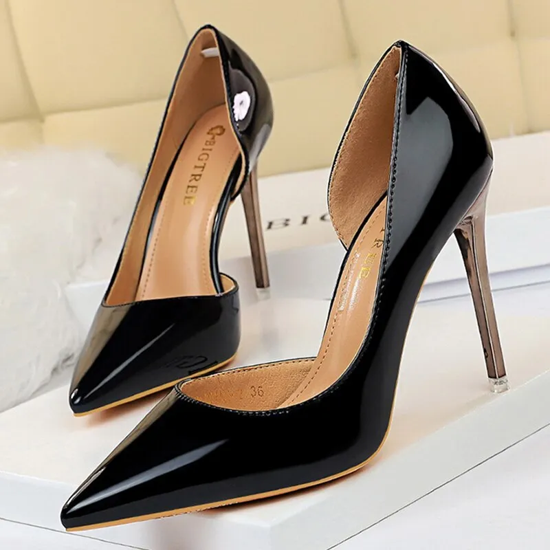 Frau Pumps Frühling Sommer High Heels Frauen Schuhe 34-43 Lackleder Party Hochzeitsschuhe Damen Spitzsandalen Absatz 10.5CM