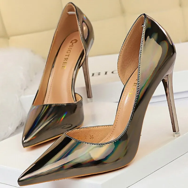Frau Pumps Frühling Sommer High Heels Frauen Schuhe 34-43 Lackleder Party Hochzeitsschuhe Damen Spitzsandalen Absatz 10.5CM