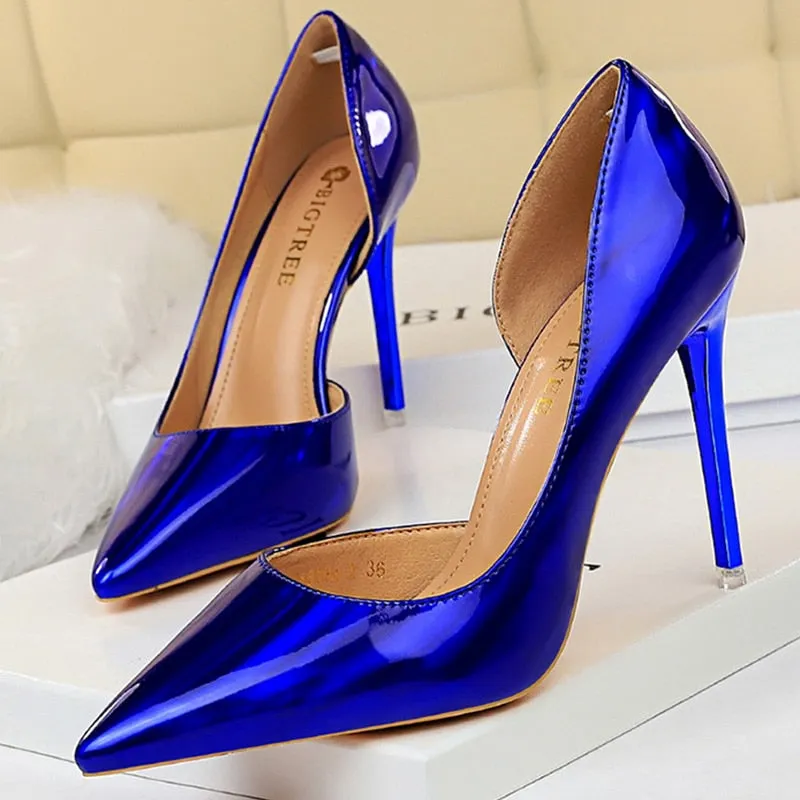 Frau Pumps Frühling Sommer High Heels Frauen Schuhe 34-43 Lackleder Party Hochzeitsschuhe Damen Spitzsandalen Absatz 10.5CM