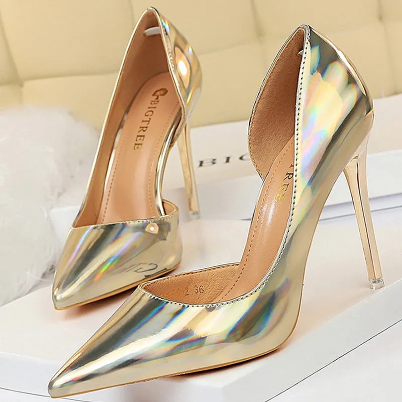 Frau Pumps Frühling Sommer High Heels Frauen Schuhe 34-43 Lackleder Party Hochzeitsschuhe Damen Spitzsandalen Absatz 10.5CM