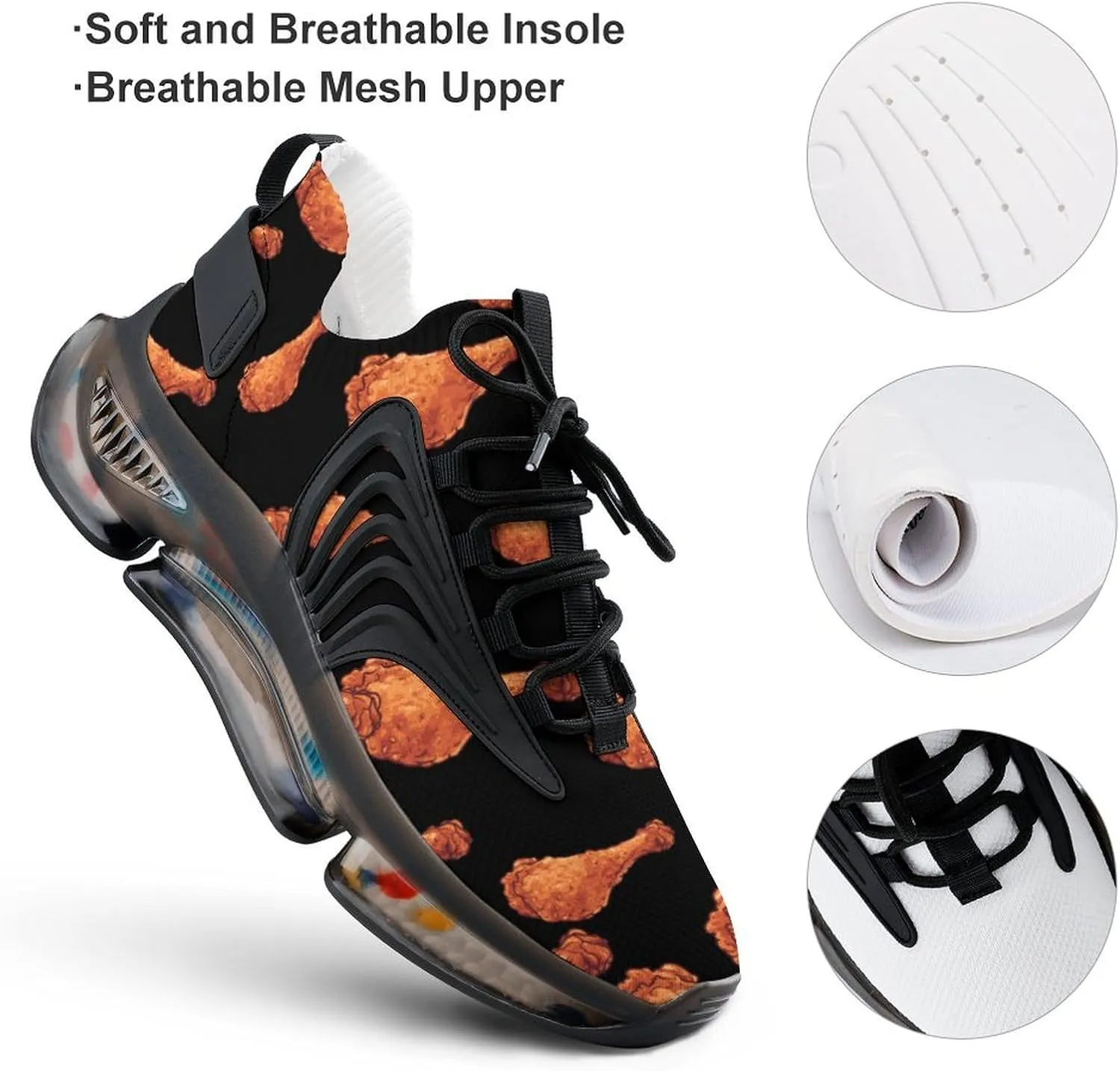 Fried Chicken Leg Print Mens Sneakers Running Shoes Lightweight Athletic Shoes for Jogging Walking Gym