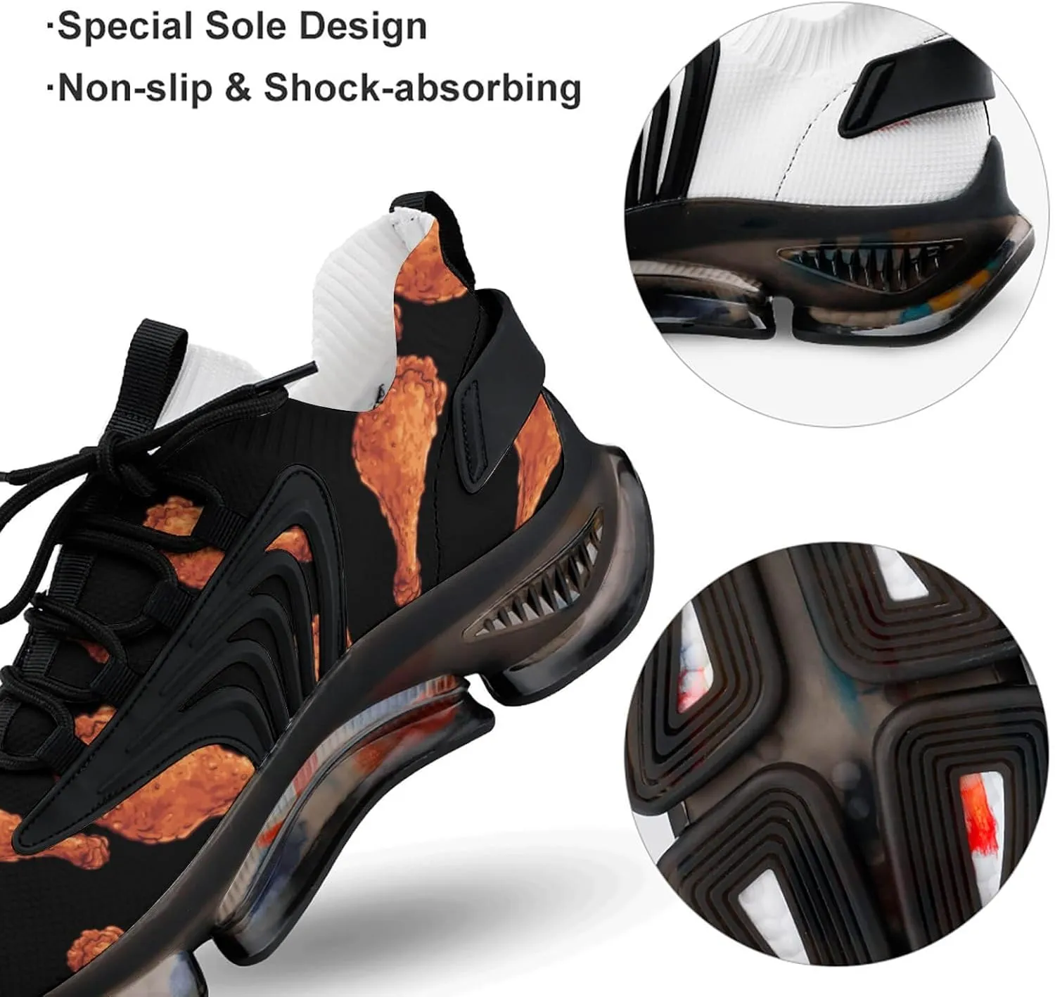Fried Chicken Leg Print Mens Sneakers Running Shoes Lightweight Athletic Shoes for Jogging Walking Gym