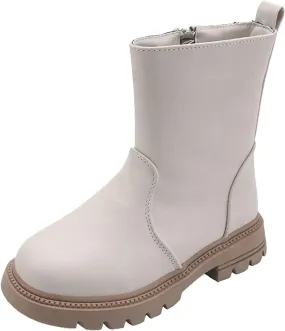 Girls Ankle Boots Low Heel Side Zipper Fall Winter Booties Outdoor Chunky Platform Solid Shoes for Little/Big Kids