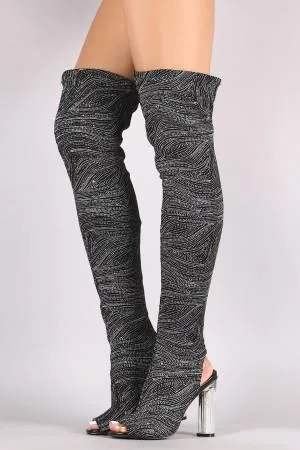 Glitter Patterned Clear Heeled Over-The-Knee Boots