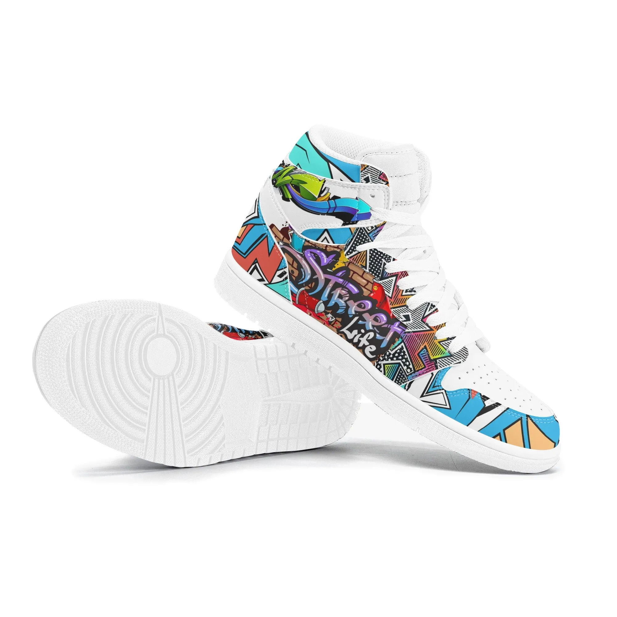 Graffiti High Top Leather Skateboard Sneakers