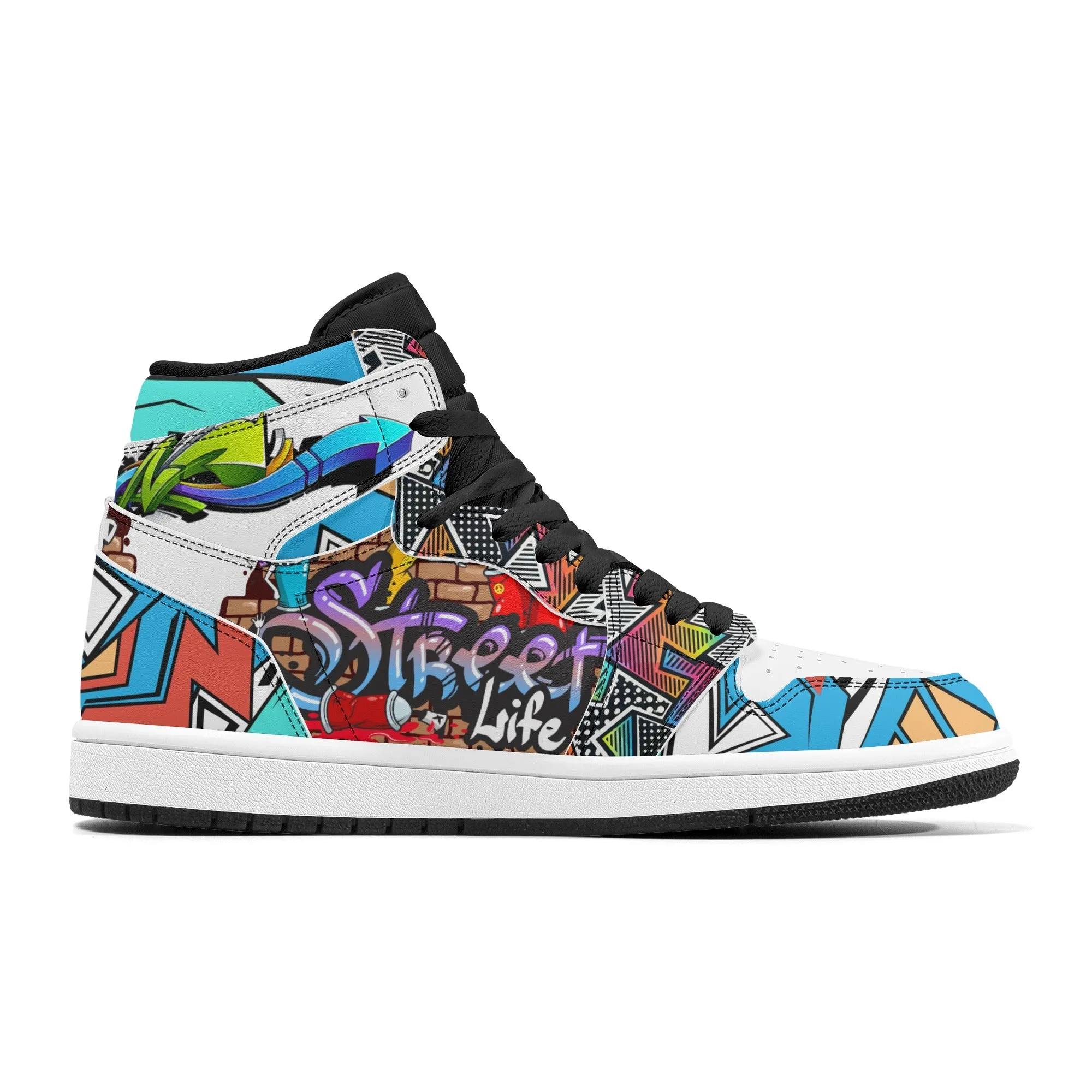Graffiti High Top Leather Skateboard Sneakers