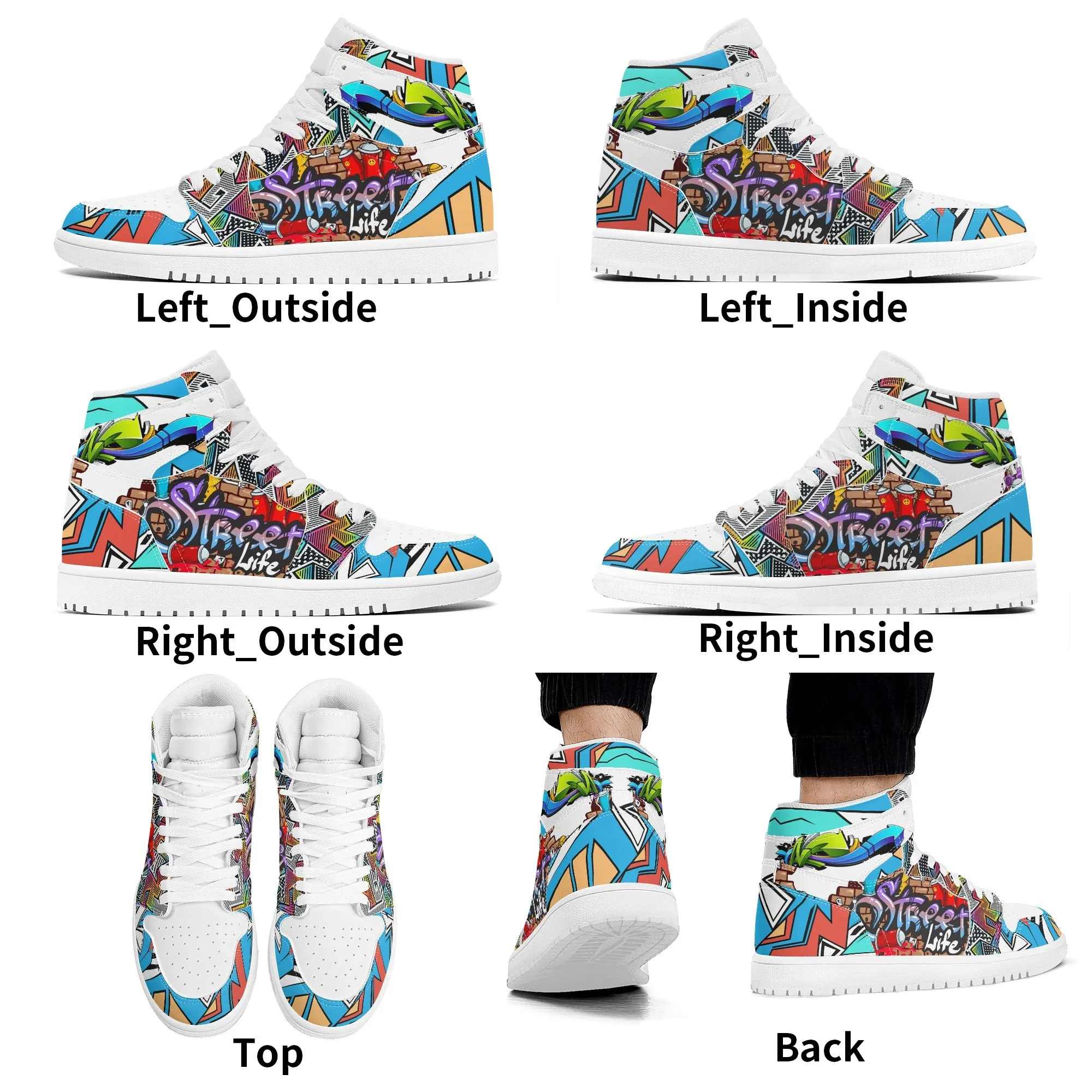 Graffiti High Top Leather Skateboard Sneakers