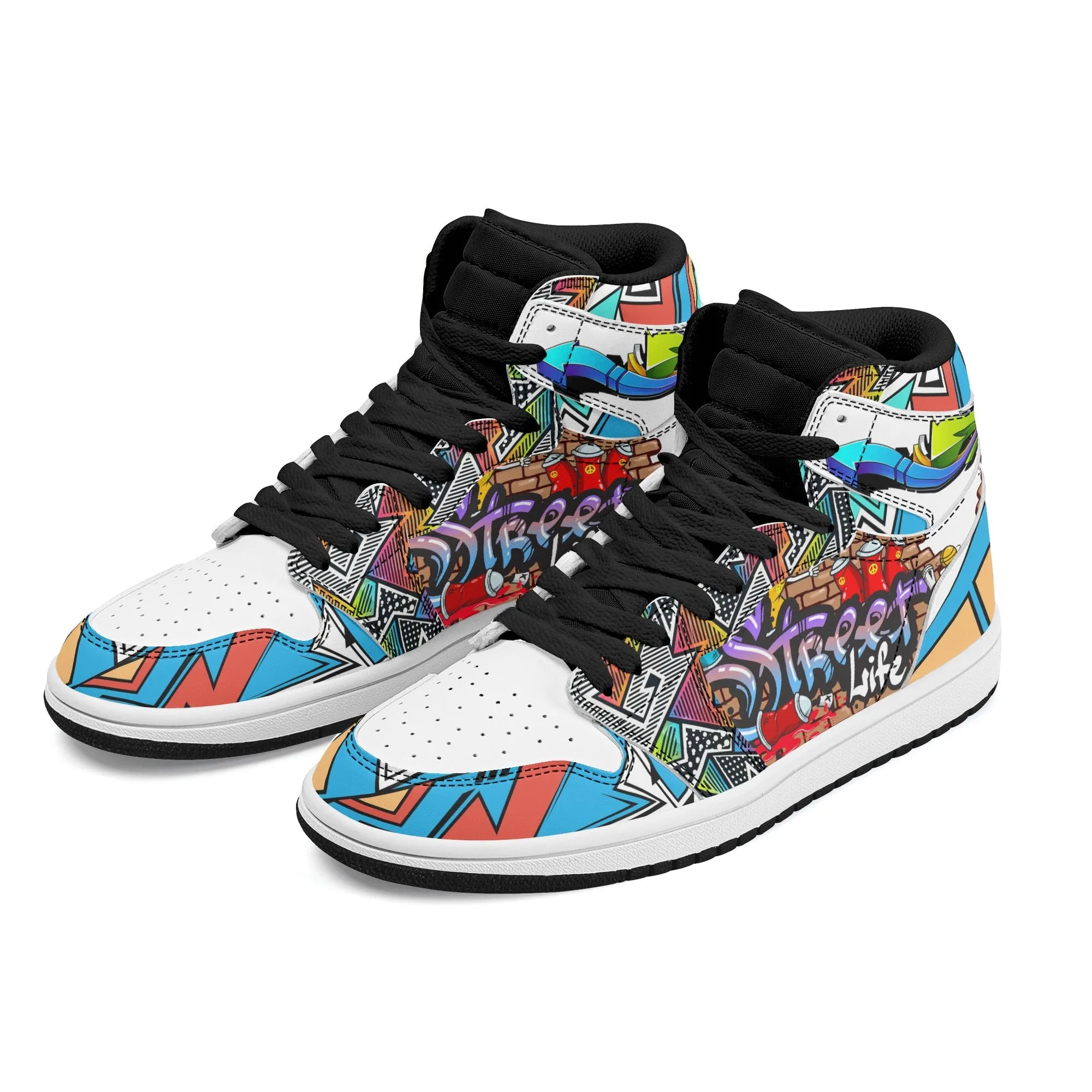 Graffiti High Top Leather Skateboard Sneakers