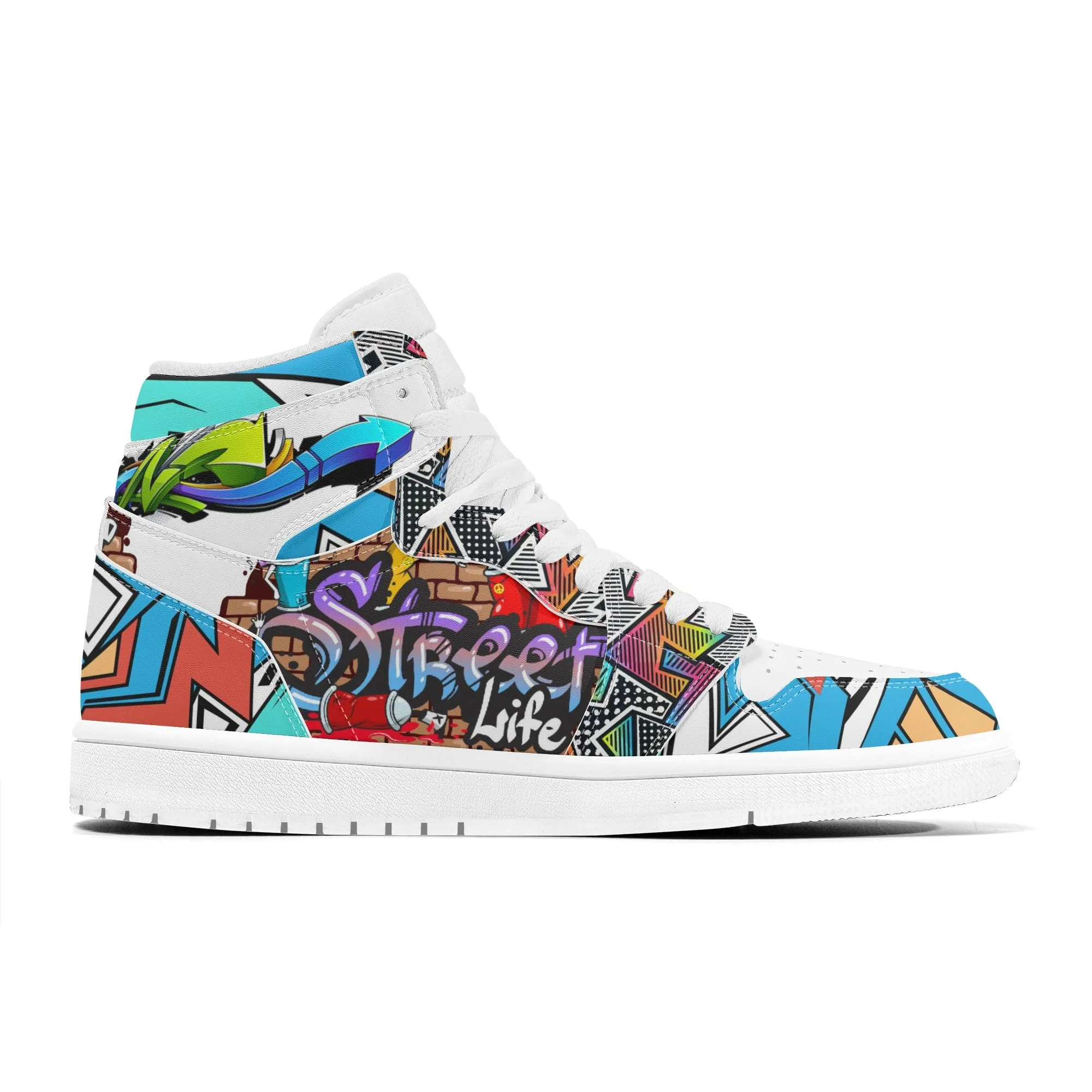 Graffiti High Top Leather Skateboard Sneakers