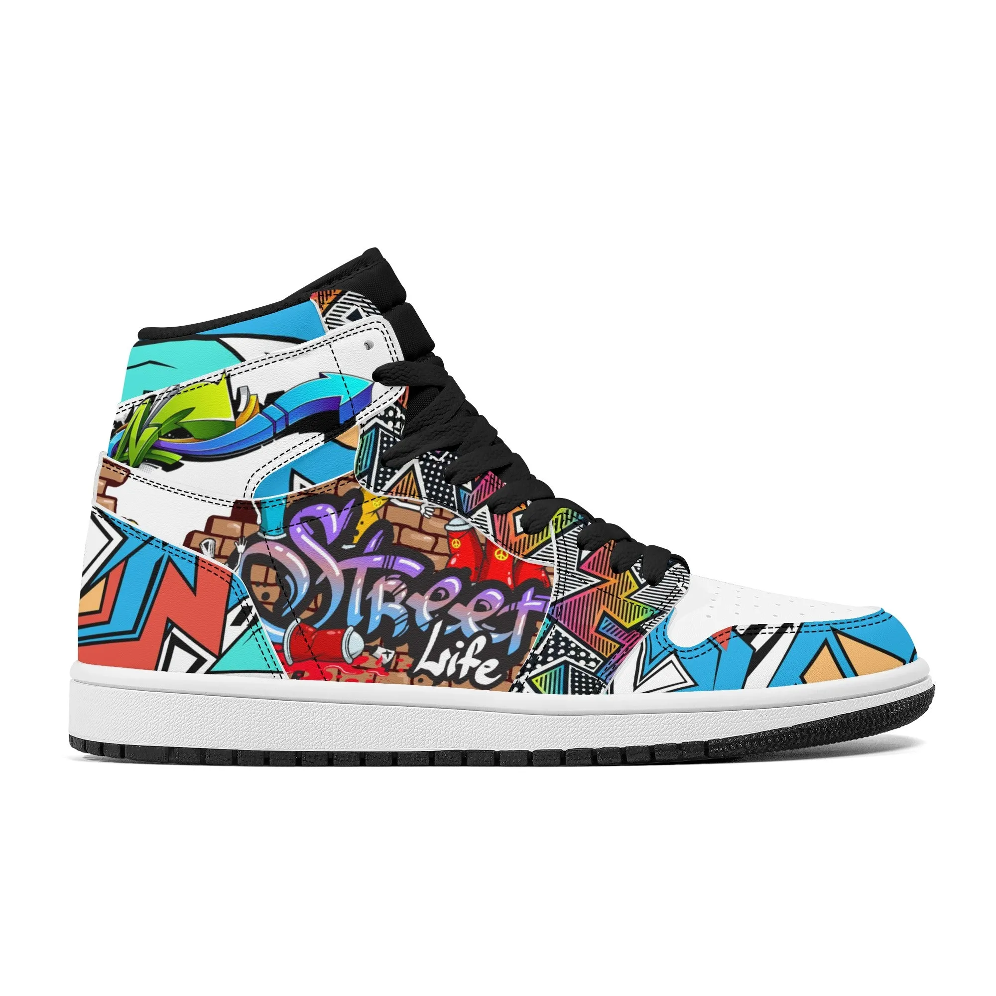 Graffiti High Top Leather Skateboard Sneakers
