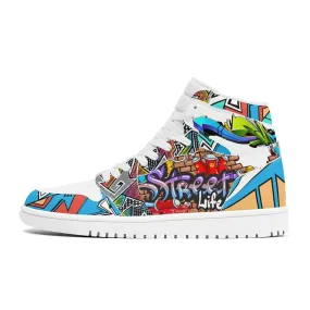 Graffiti High Top Leather Skateboard Sneakers