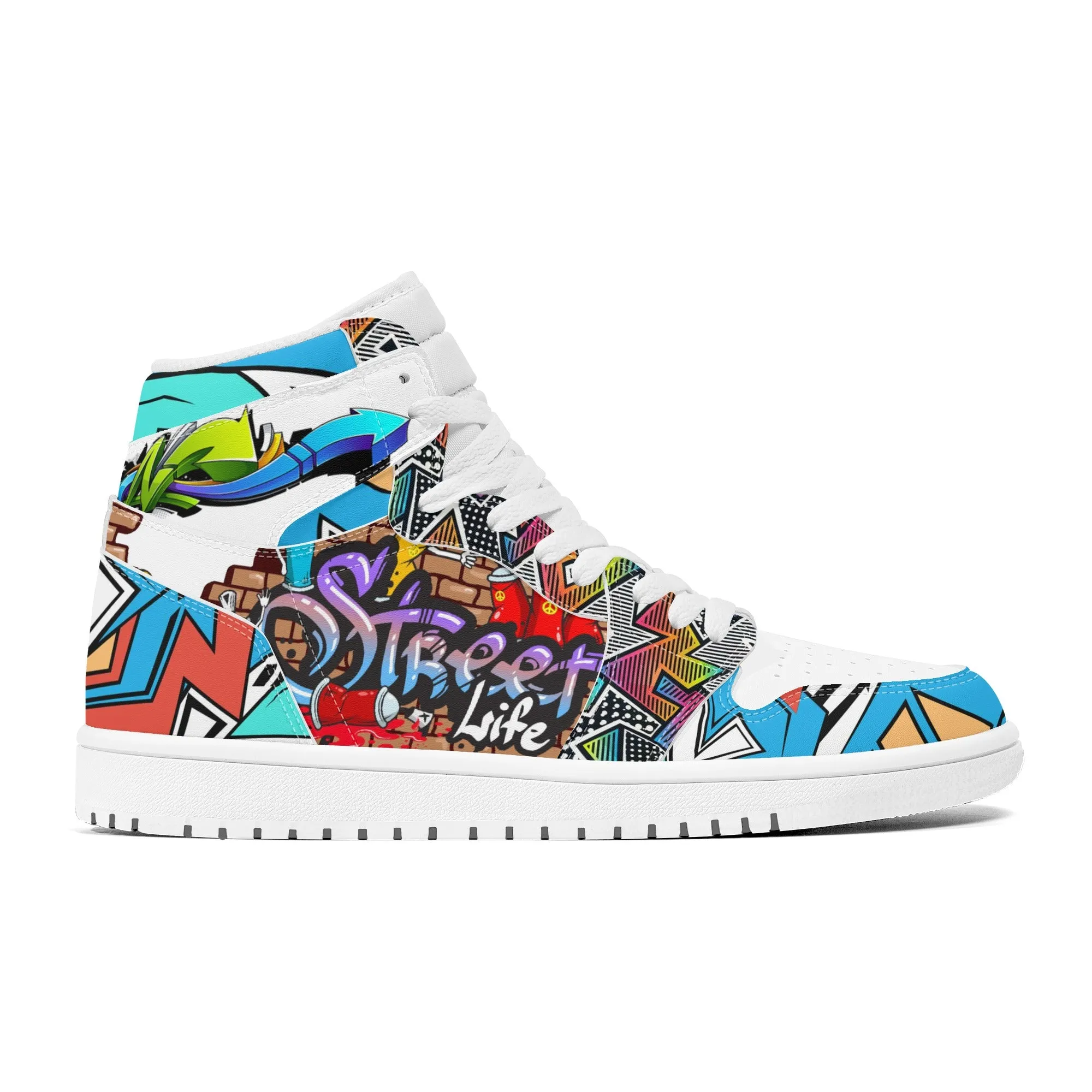 Graffiti High Top Leather Skateboard Sneakers