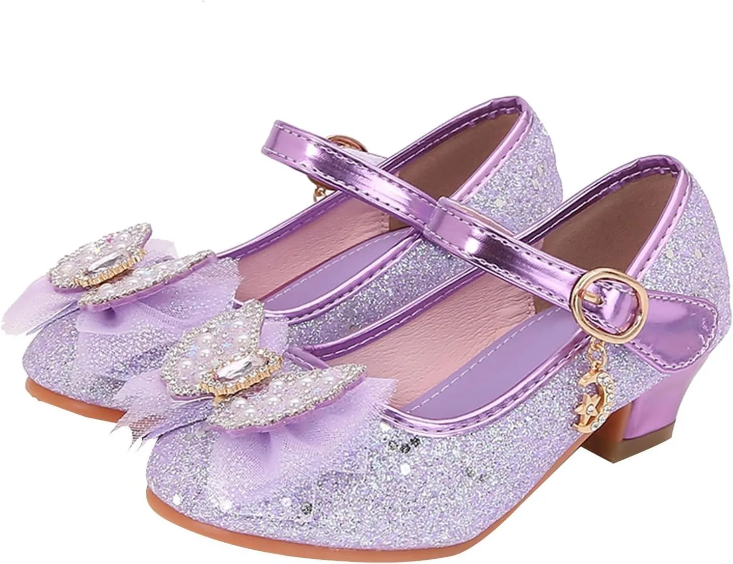 IWIHMIV Dress Up Princess Shoes for Toddler Girls Flower Girl Low Heel Sequins Bow Dress Shoes for Wedding Party