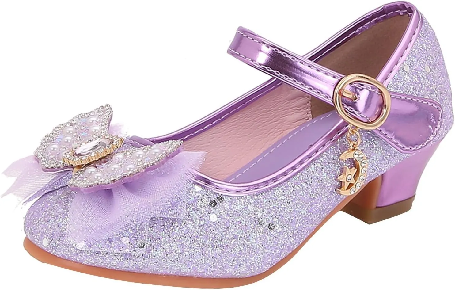 IWIHMIV Dress Up Princess Shoes for Toddler Girls Flower Girl Low Heel Sequins Bow Dress Shoes for Wedding Party