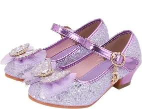 IWIHMIV Dress Up Princess Shoes for Toddler Girls Flower Girl Low Heel Sequins Bow Dress Shoes for Wedding Party