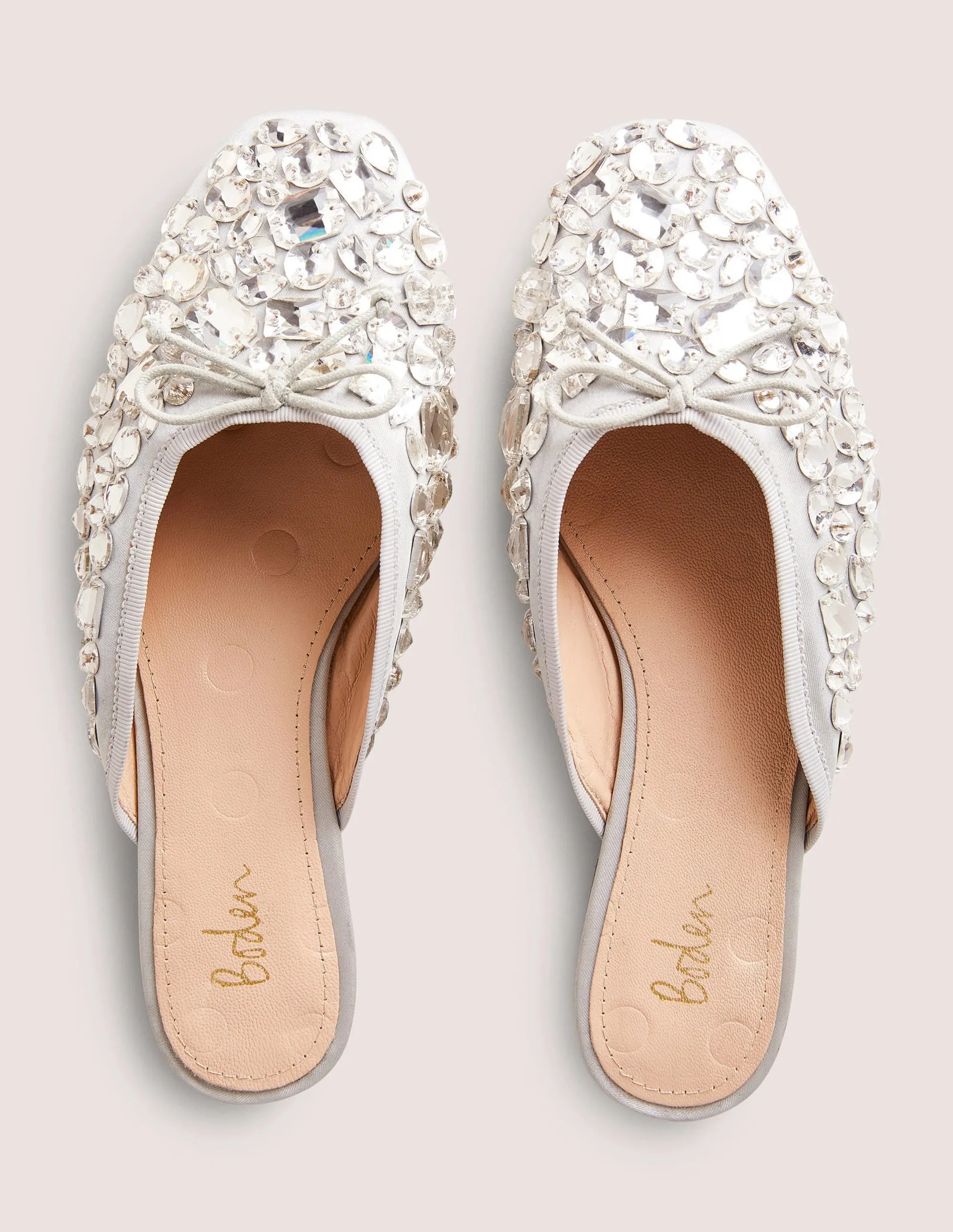Jewelled Flat Mules-Silver