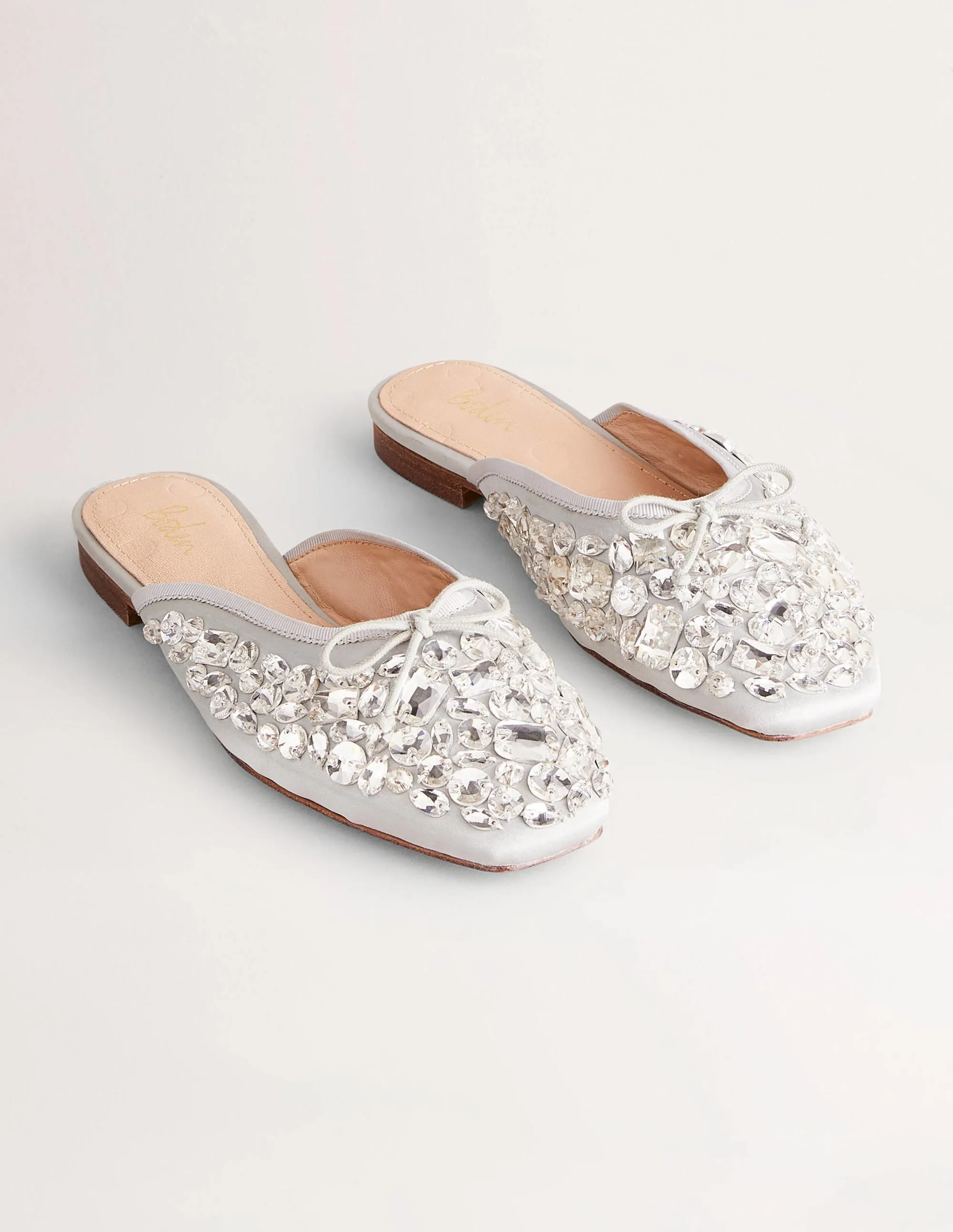 Jewelled Flat Mules-Silver