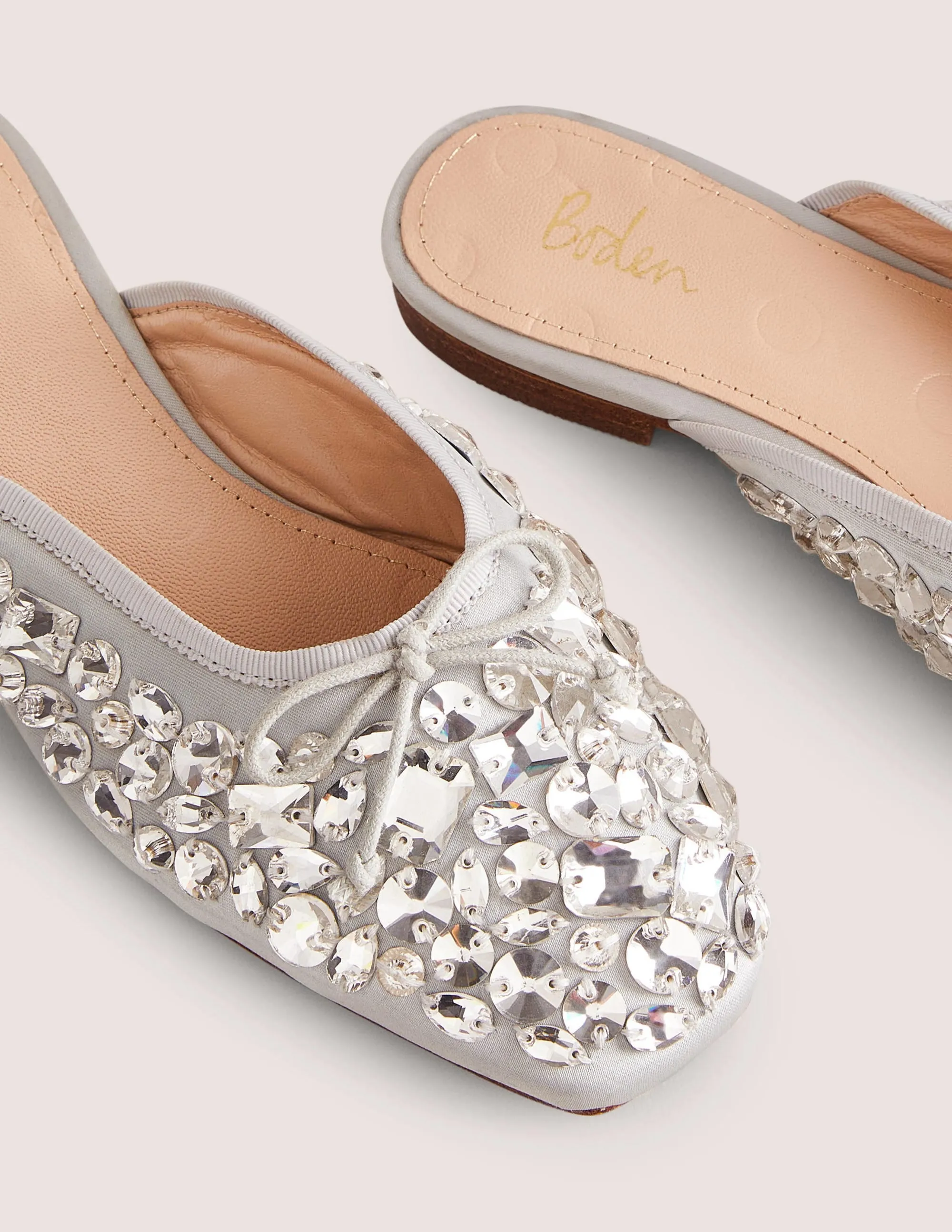 Jewelled Flat Mules-Silver