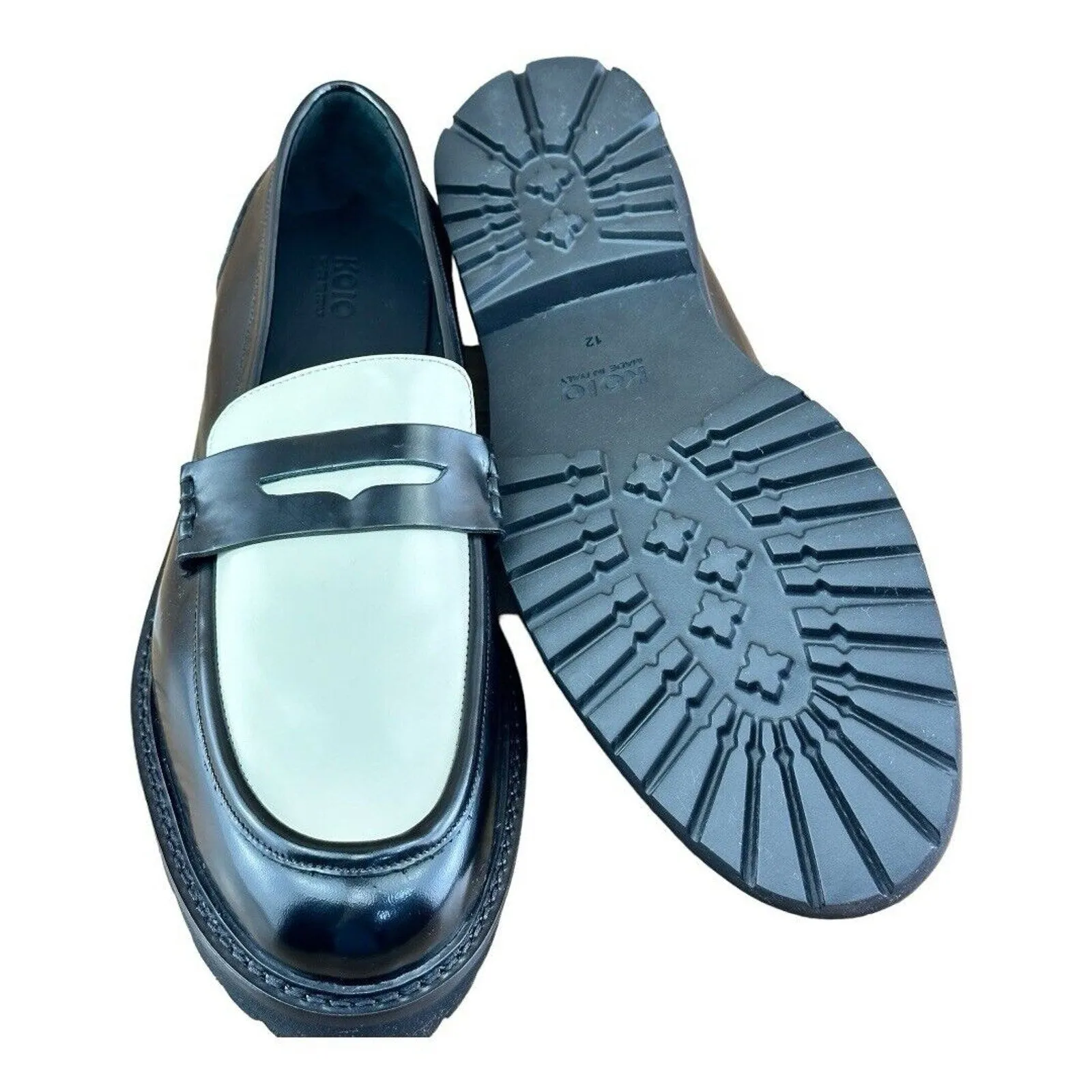 Koio Arezzo Penny Loafers Black White Leather AZDIM120 Made In Italy