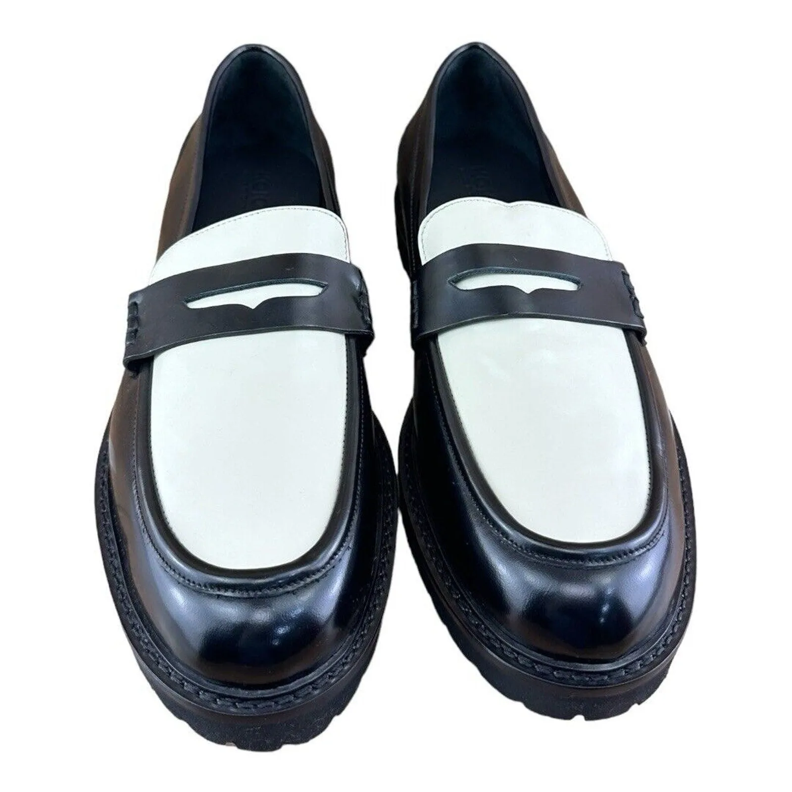 Koio Arezzo Penny Loafers Black White Leather AZDIM120 Made In Italy