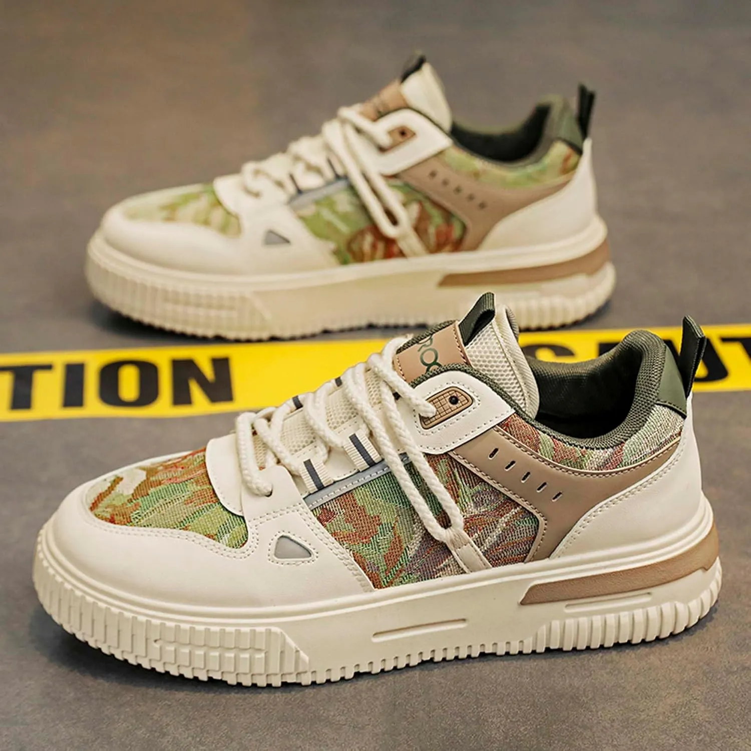 Mens and Womens Anti Slip Thick Soled Skateboard Shoes with Lace Up Low Top Casual Sneakers Comfortable Short Distance Running Shoes Breathable Outdoor Hiking Shoes Fitness Training Shoes
