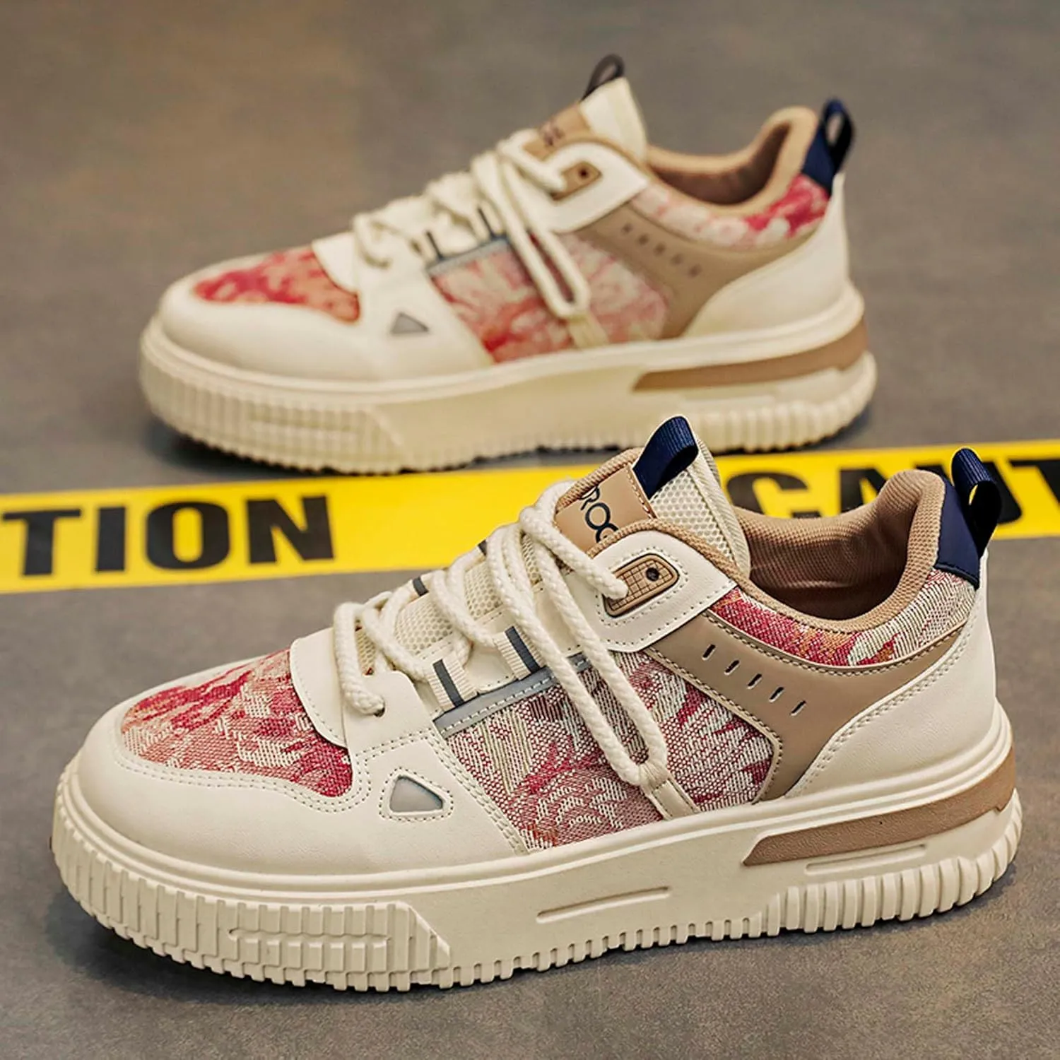 Mens and Womens Anti Slip Thick Soled Skateboard Shoes with Lace Up Low Top Casual Sneakers Comfortable Short Distance Running Shoes Breathable Outdoor Hiking Shoes Fitness Training Shoes