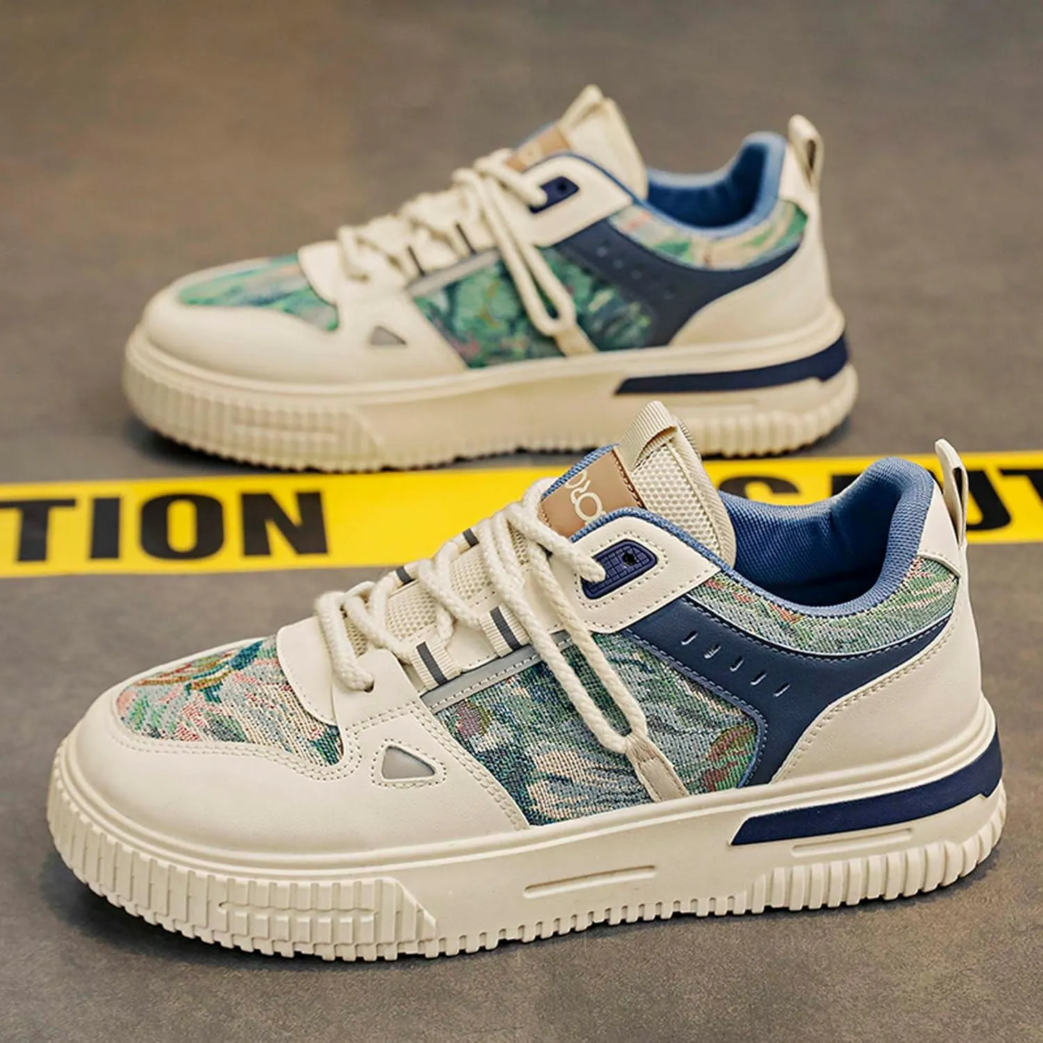 Mens and Womens Anti Slip Thick Soled Skateboard Shoes with Lace Up Low Top Casual Sneakers Comfortable Short Distance Running Shoes Breathable Outdoor Hiking Shoes Fitness Training Shoes