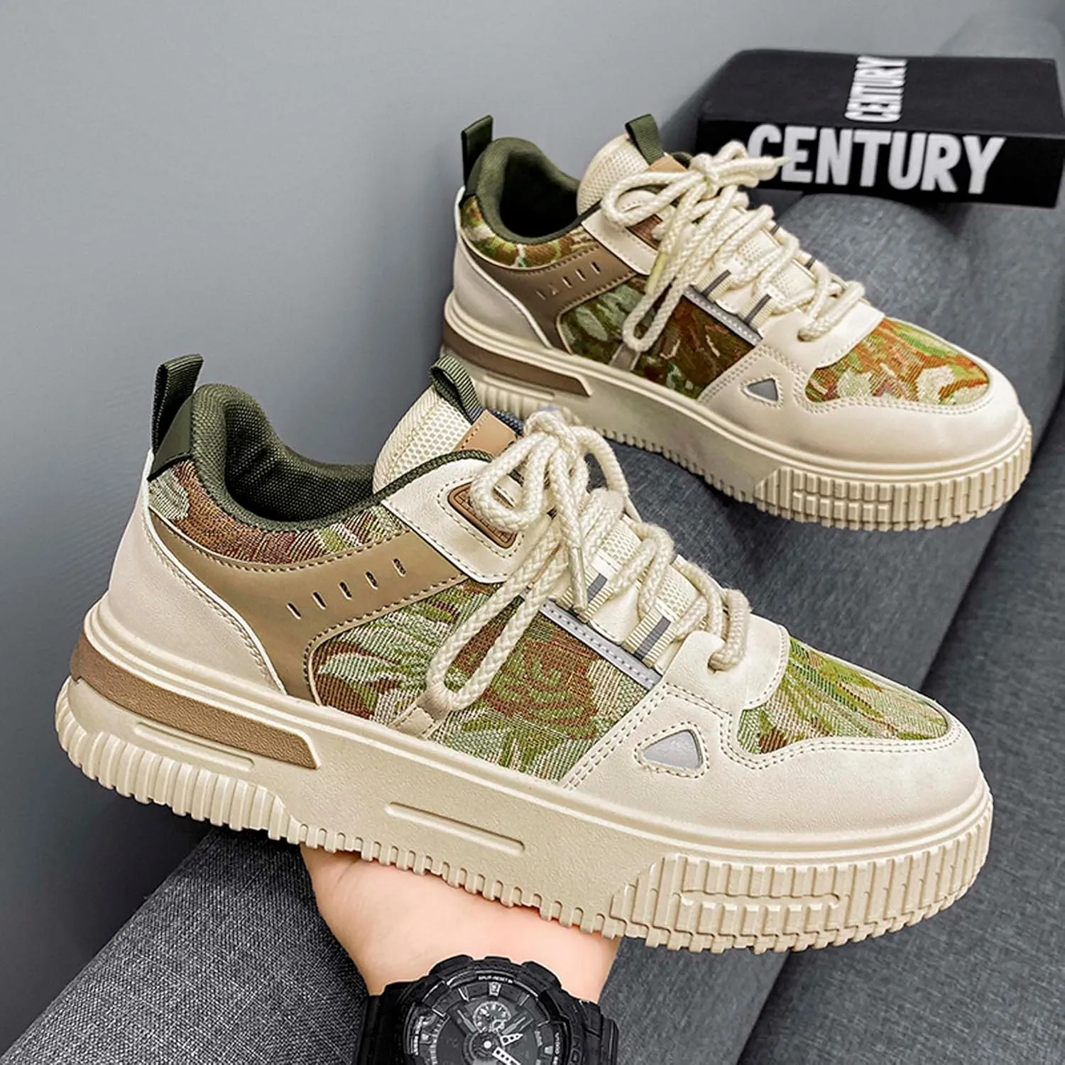 Mens and Womens Anti Slip Thick Soled Skateboard Shoes with Lace Up Low Top Casual Sneakers Comfortable Short Distance Running Shoes Breathable Outdoor Hiking Shoes Fitness Training Shoes