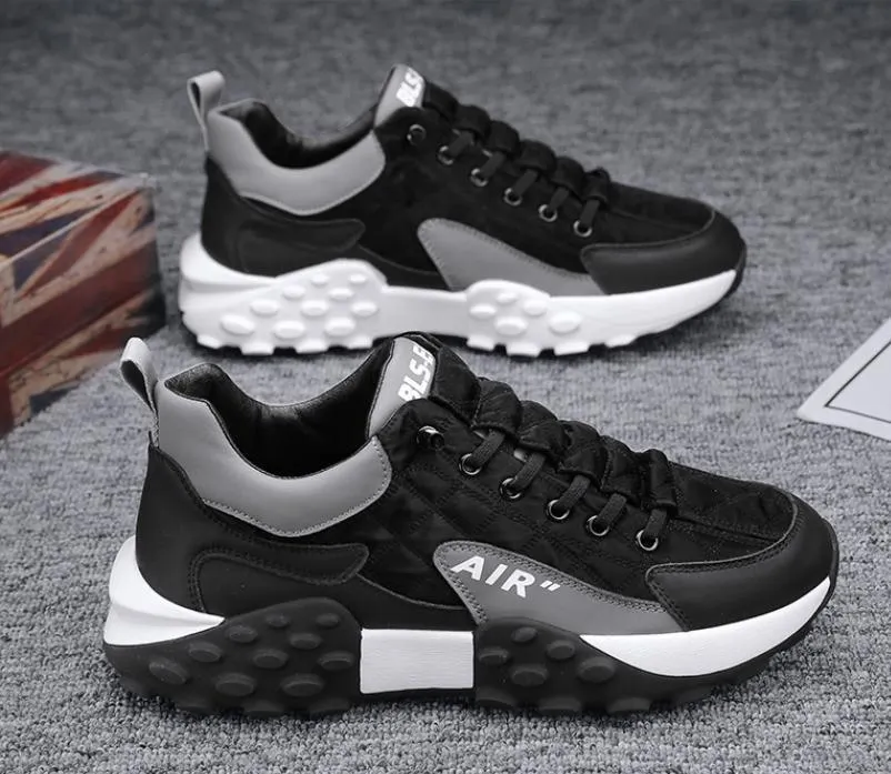 Men's Casual Shoes Thick Base Sneakers - Comfortable and Stylish Black Sneakers