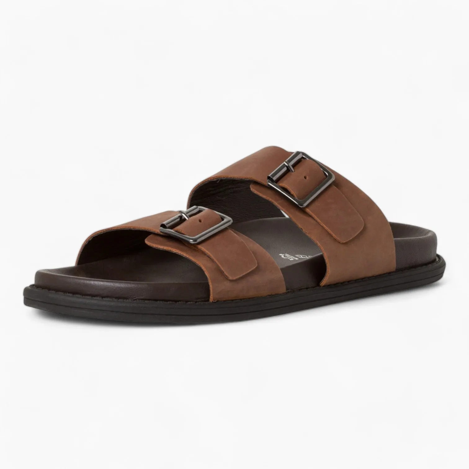 Men's Double Strap Leather Sandals with Adjustable Buckles