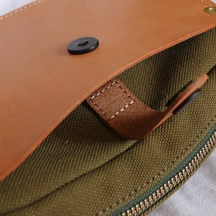 Mini Phone Bag,Canvas Vegetable-Tanned Leather Crossbody Bag-i7bags