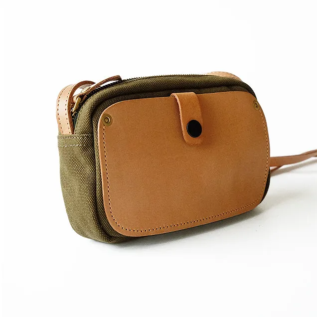 Mini Phone Bag,Canvas Vegetable-Tanned Leather Crossbody Bag-i7bags