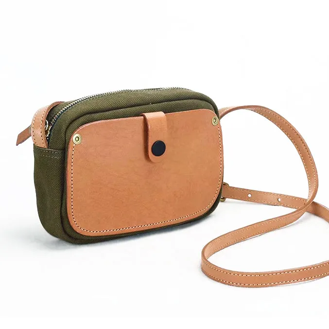 Mini Phone Bag,Canvas Vegetable-Tanned Leather Crossbody Bag-i7bags