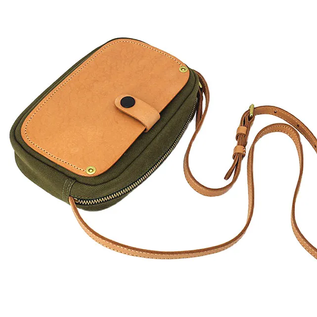 Mini Phone Bag,Canvas Vegetable-Tanned Leather Crossbody Bag-i7bags