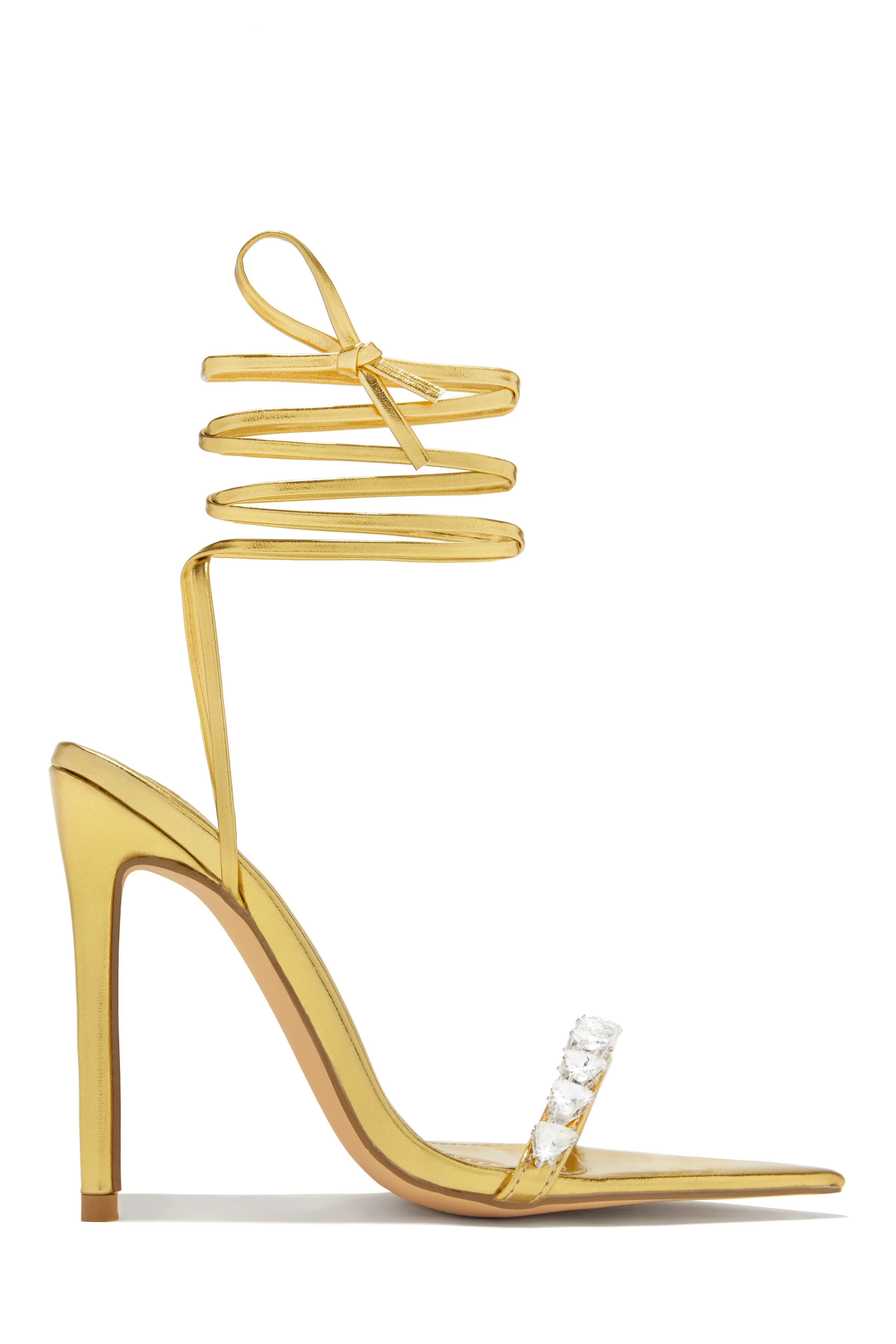 Monroe Embellished Lace Up High Heels - Gold