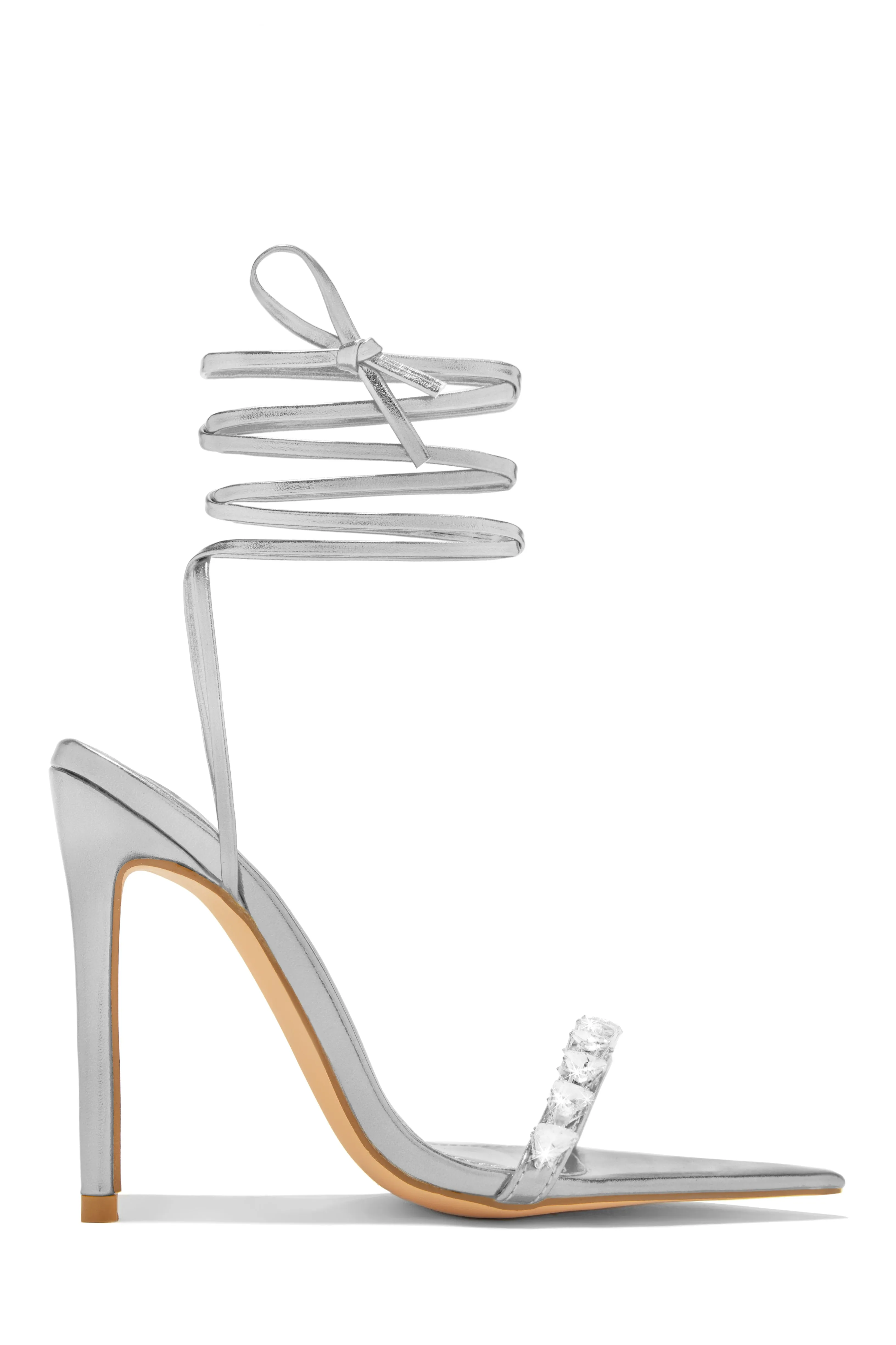 Monroe Embellished Lace Up High Heels - Gold