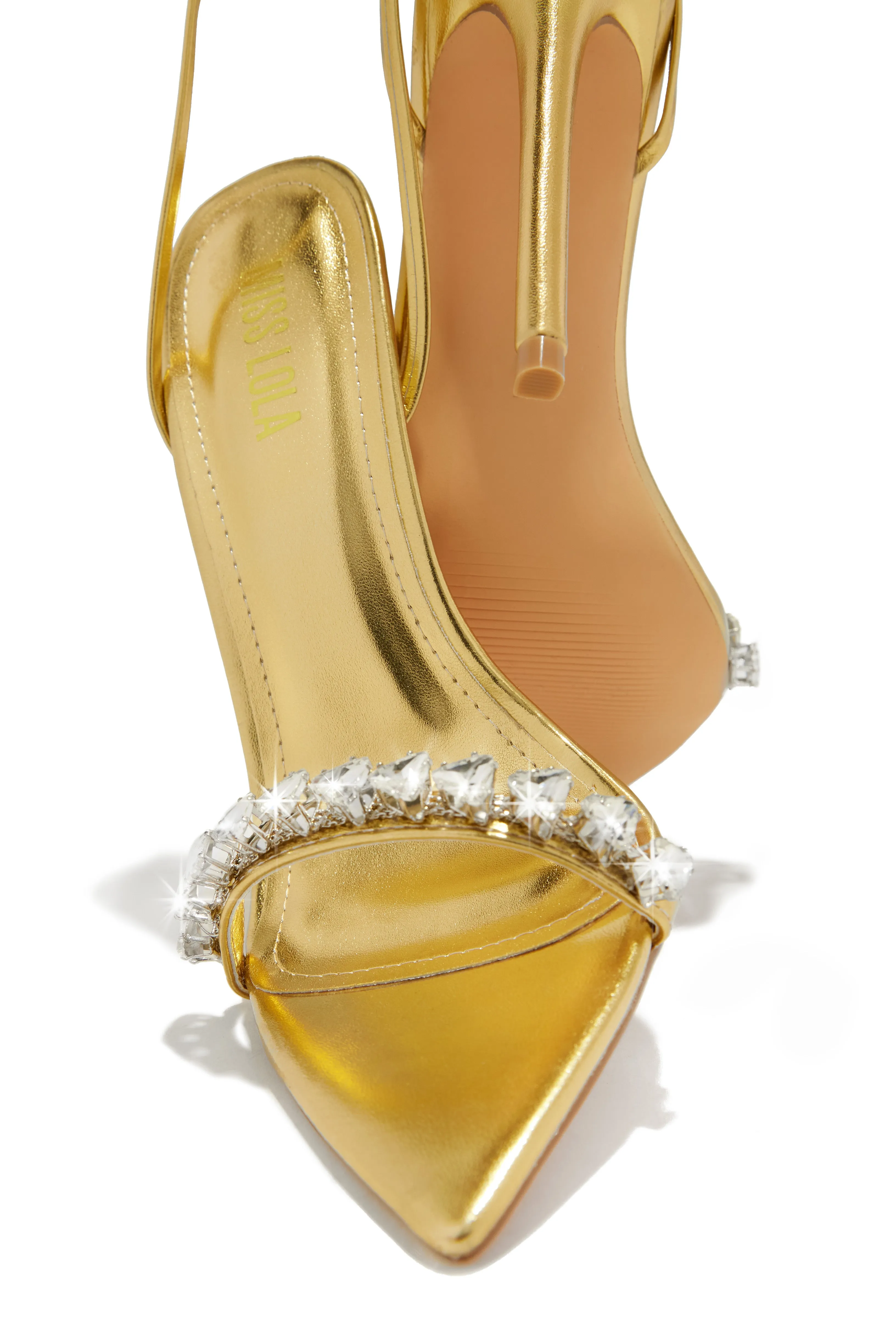 Monroe Embellished Lace Up High Heels - Gold