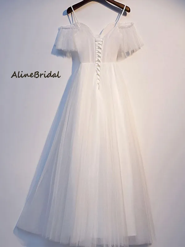 Off-shoulder Sweetheart Neck Tulle A-line Long Prom Dress, PD3035