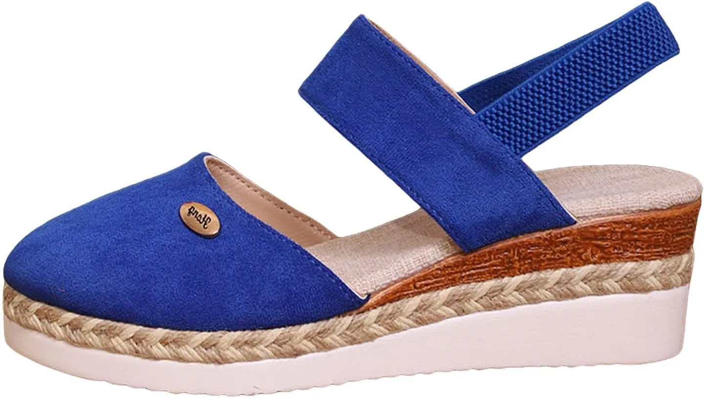 Orthopedic Platform Wedge Sandals for Women 2025 Summer Dressy Flat Closed Toe Ankle Strap Espadrilles Sandals Comfortable Casual Strappy Slip on Sandal Beach Boho Sandal Outdoor Shoes