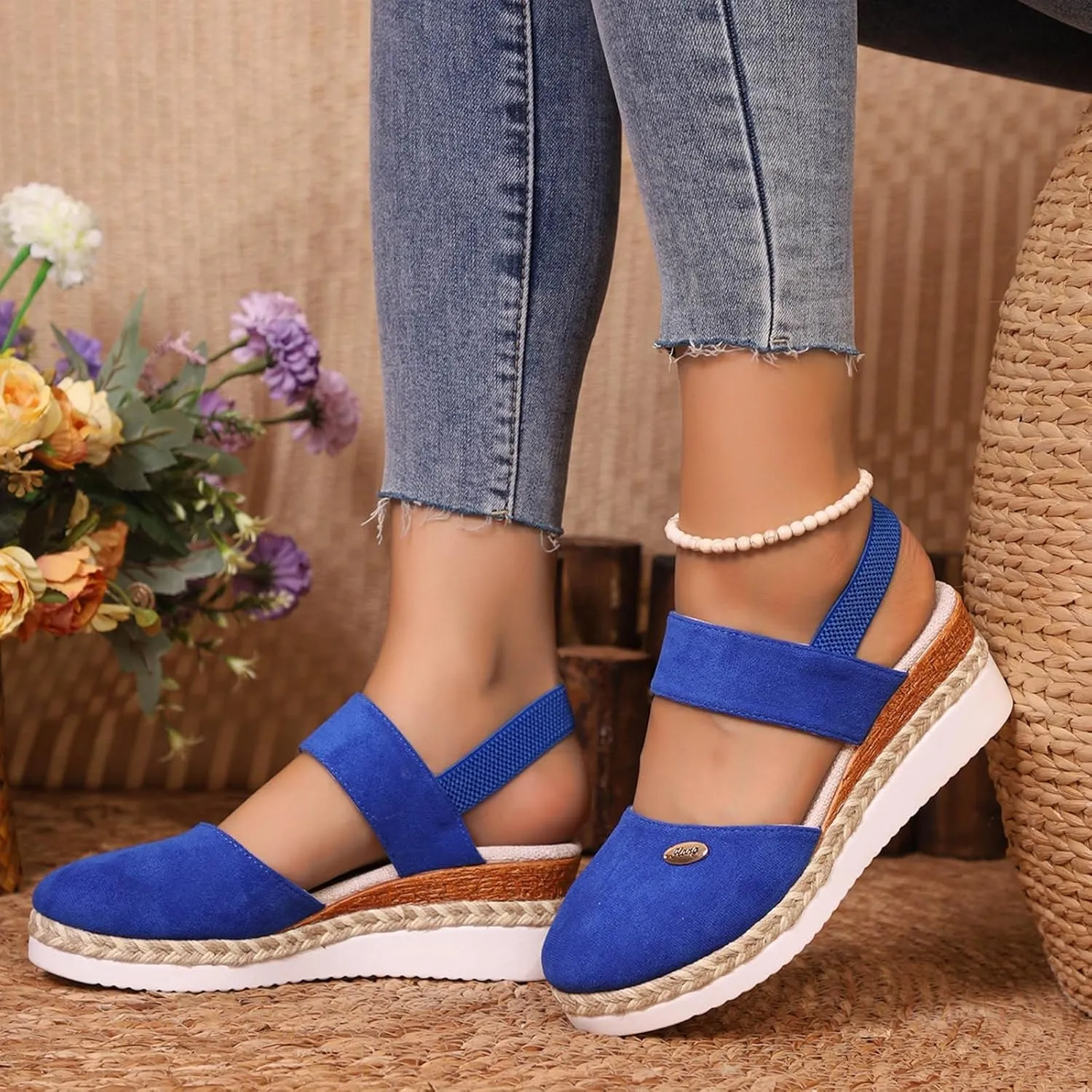 Orthopedic Platform Wedge Sandals for Women 2025 Summer Dressy Flat Closed Toe Ankle Strap Espadrilles Sandals Comfortable Casual Strappy Slip on Sandal Beach Boho Sandal Outdoor Shoes