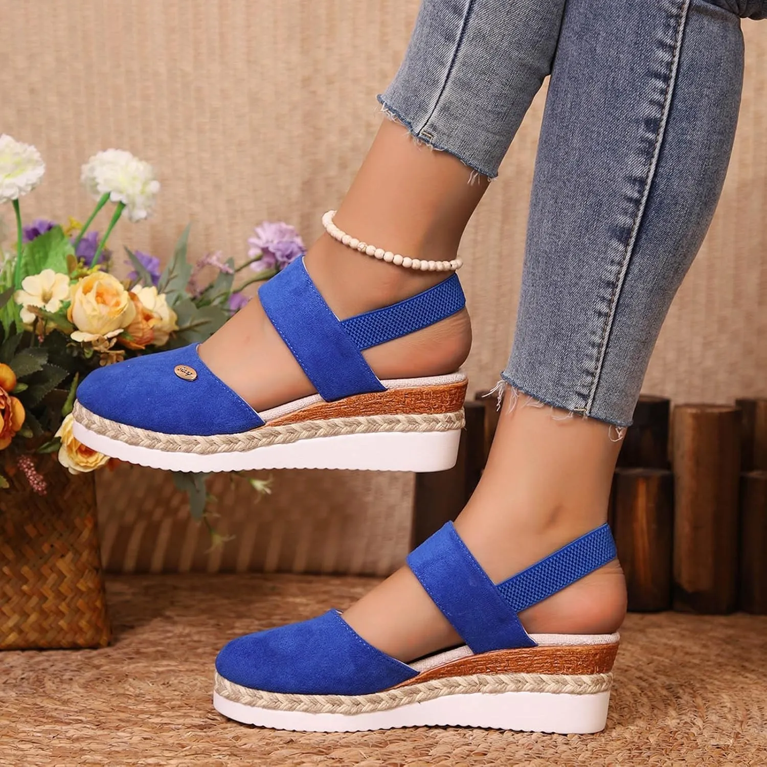 Orthopedic Platform Wedge Sandals for Women 2025 Summer Dressy Flat Closed Toe Ankle Strap Espadrilles Sandals Comfortable Casual Strappy Slip on Sandal Beach Boho Sandal Outdoor Shoes